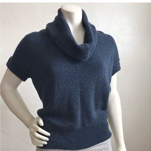 Calvin Klein Navy Metallic Ribbed Cowl Neck Sweater Top Small
